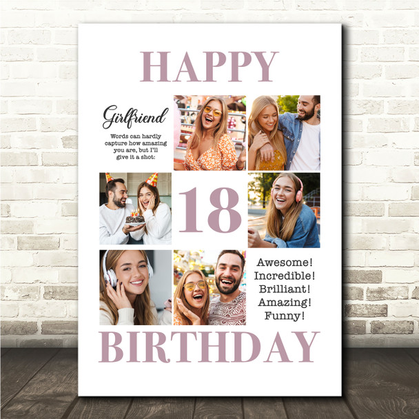 Photo Collage 18th Birthday Custom Gift For Girlfriend 6-Photo Print Or Canvas