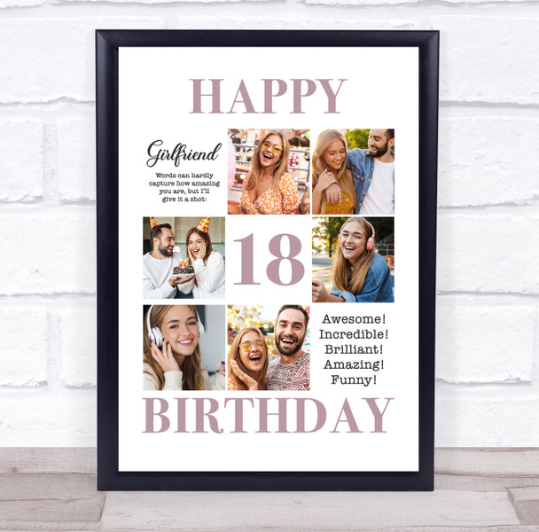 Photo Collage 18th Birthday Custom Gift For Girlfriend 6-Photo Print Or Canvas