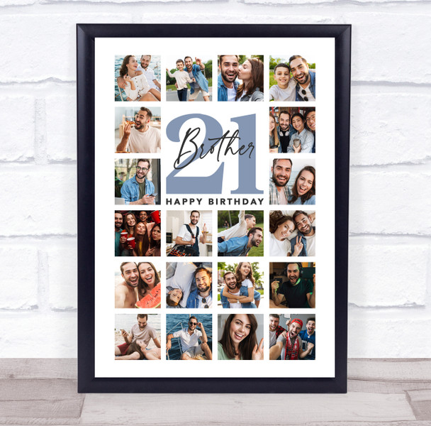 Photo Collage 21st Birthday Gift For Brother 20-Photo Portrait Print Or Canvas