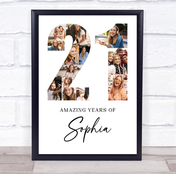 Photo Collage 21st Birthday Gift For Her 13-Photo Age 21 White Print Or Canvas Photo Collage 21st Birthday Gift For Her 13-Photo Age 21 White Print Or Canvas