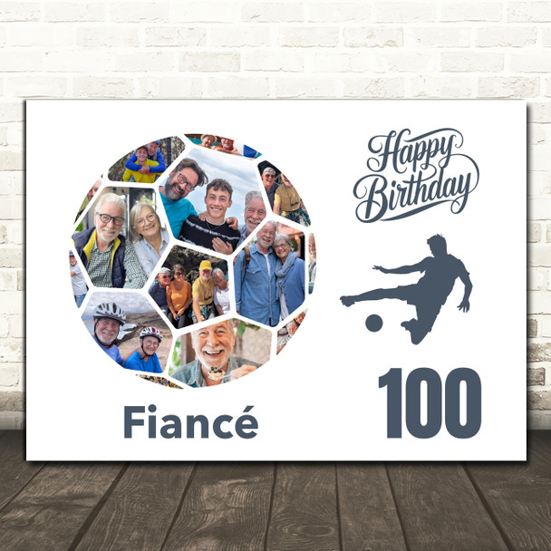 Photo Collage 100th Birthday Gift For Fiancé 14-Photo Football Print Or Canvas