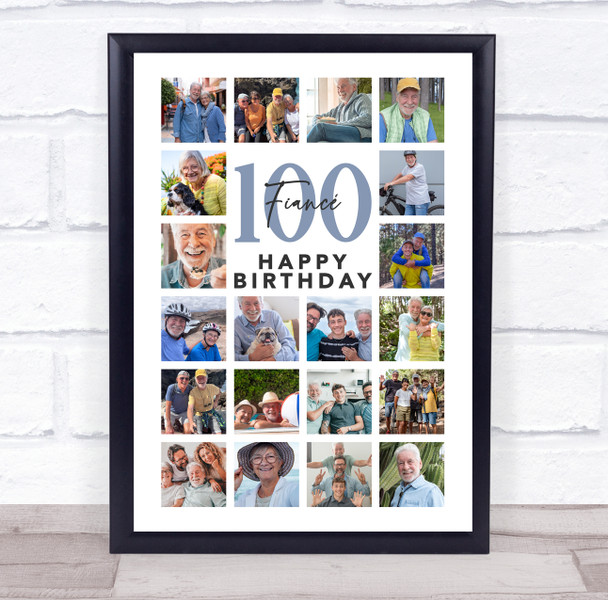 Photo Collage 100th Birthday Gift For Fiancé 20-Photo Portrait Print Or Canvas