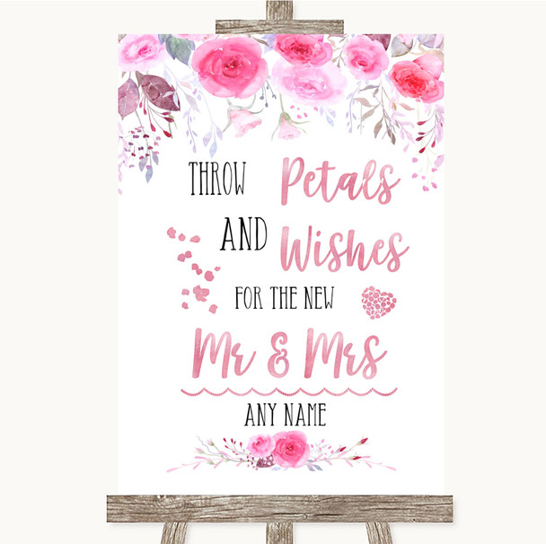 Pink Watercolour Floral Petals Wishes Confetti Personalised Wedding Sign