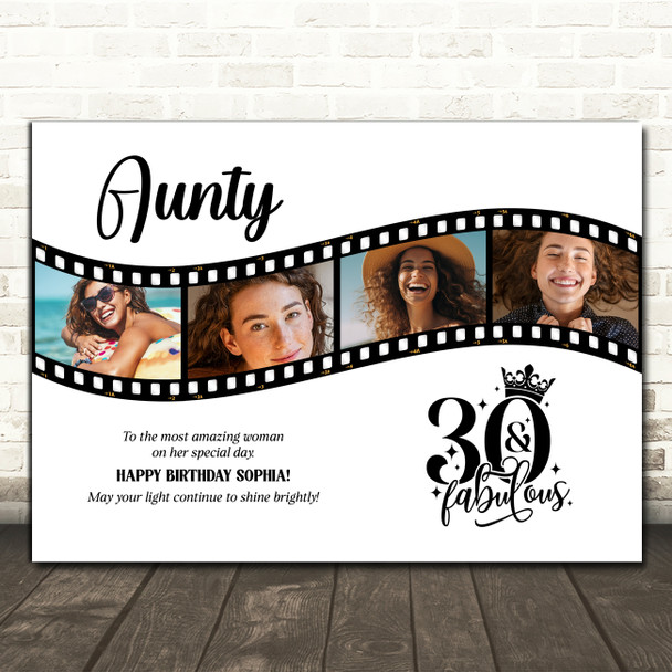 Photo Collage 30th Birthday Gift For Aunty 4-Photo Camera Film Print Or Canvas