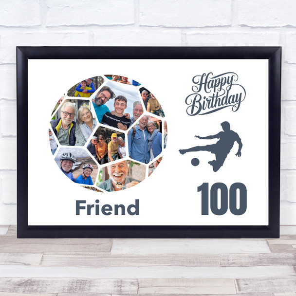 Photo Collage 100th Birthday Gift For Friend 14-Photo Football Print Or Canvas