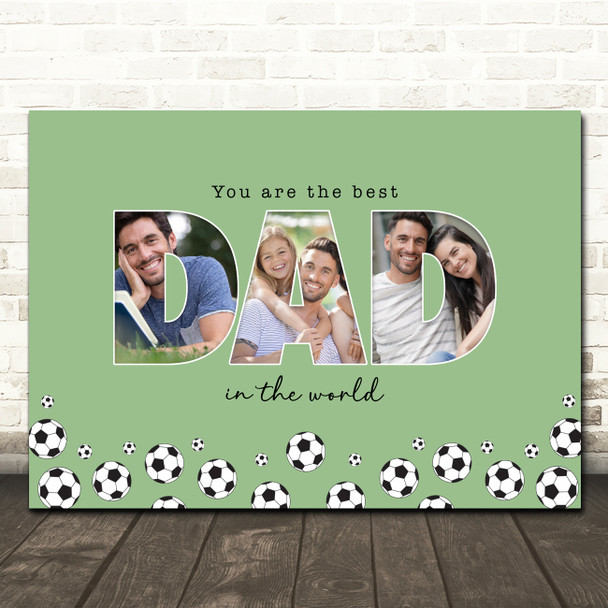 Photo Collage Green Football 3-Photo Any Occasion Gift For Dad Print Or Canvas