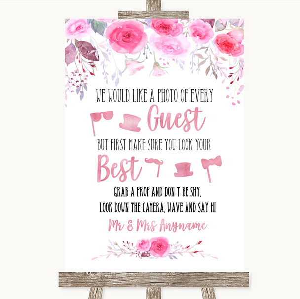 Pink Watercolour Floral Photo Prop Guestbook Personalised Wedding Sign