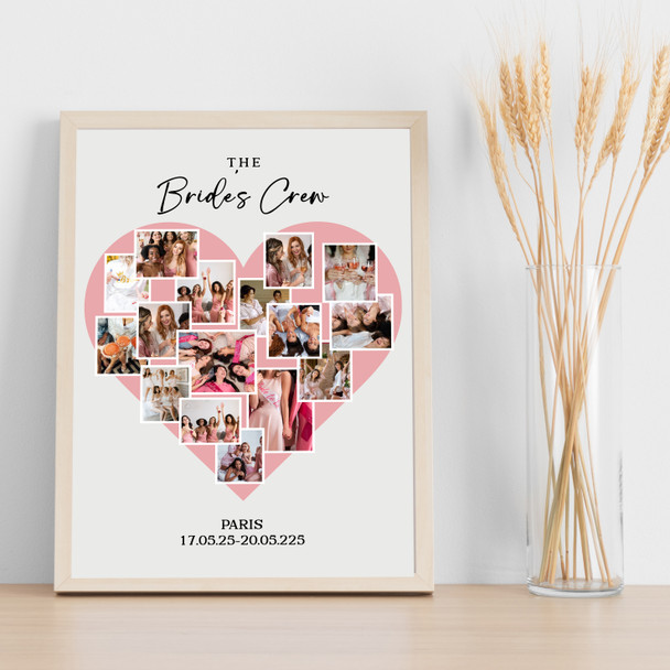 Photo Collage Hen Do Custom Gift For Bride 16-Photo Pink Heart Print Or Canvas