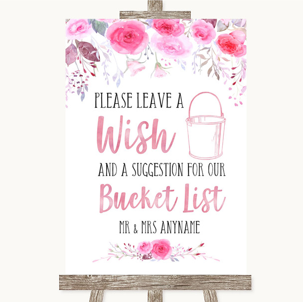Pink Watercolour Floral Bucket List Personalised Wedding Sign
