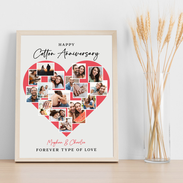 Photo Collage Cotton 2nd Wedding Anniversary Gift 16-Photo Red Print Or Canvas