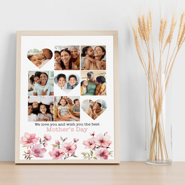 Photo Collage Gift For Mummy Mother's Day 9-Photo Pink Floral Print Canvas