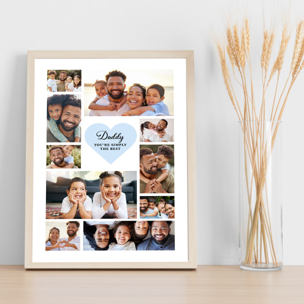 Photo Collage Father's Day Gift For Daddy 10-Photo Blue Heart Print Or Canvas