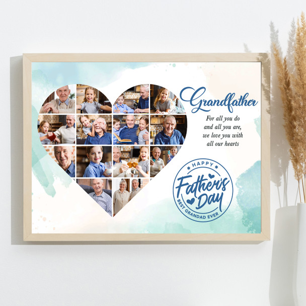 Photo Collage Gift For Grandfather Father's Day 14-Photo Blue Print Or Canvas