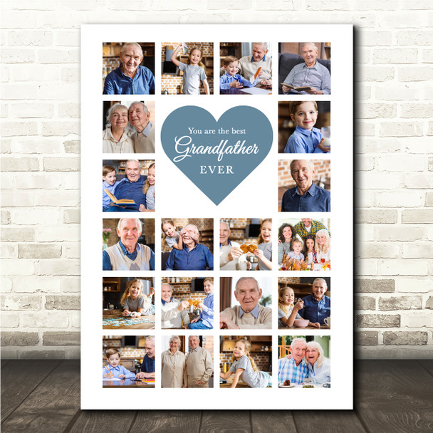 Photo Collage Gift For Grandfather Father's Day 20-Photo Blue Print Or Canvas
