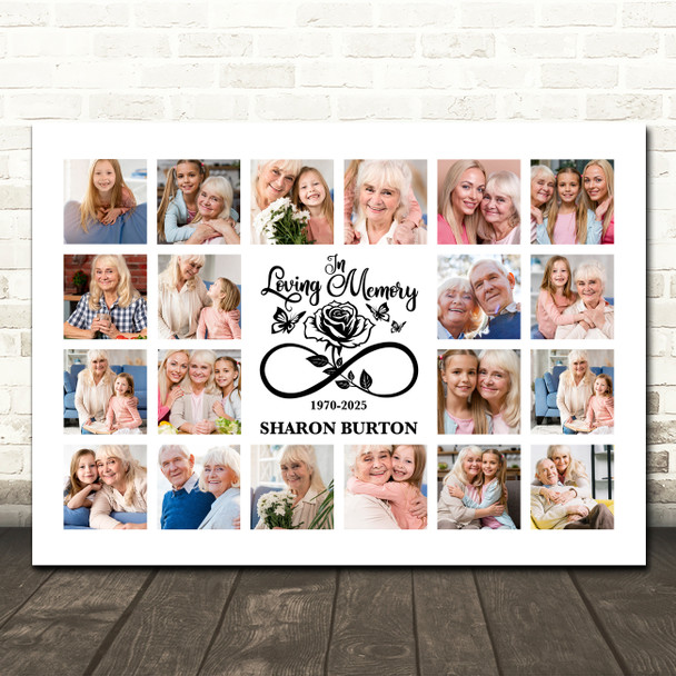 Photo Collage Memorial Gift For Anyone 20-Photo Infinity Rose Print Or Canvas