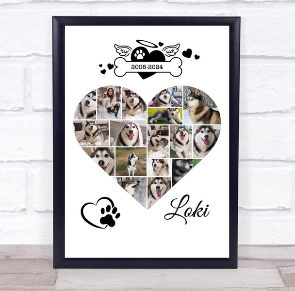 Photo Collage Pets Memorial Gift For Anyone 17-Photo Dog Bone Print Or Canvas