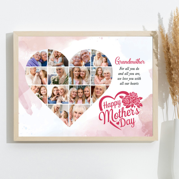 Photo Collage Gift For Grandmother Mother's Day 14-Photo Pink Print Or Canvas