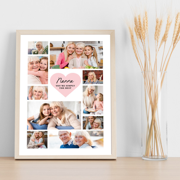 Photo Collage Gift For Nanna Mother's Day 10-Photo Pink Heart Print Or Canvas Photo Collage Gift For Nanna Mother's Day 10-Photo Pink Heart Print Or Canvas