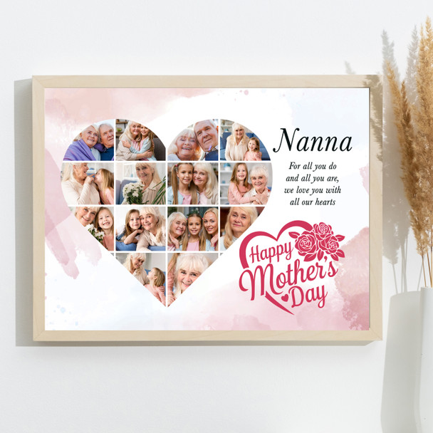 Photo Collage Gift For Nanna Mother's Day 14-Photo Heart Pink Print Or Canvas Photo Collage Gift For Nanna Mother's Day 14-Photo Heart Pink Print Or Canvas