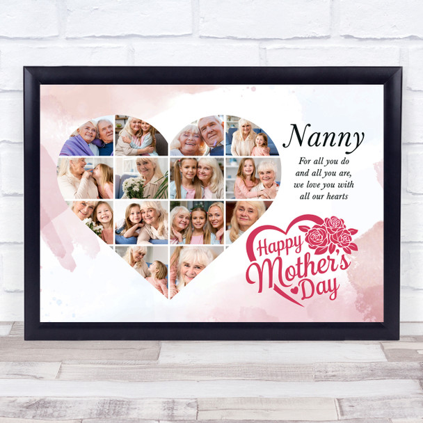Photo Collage Gift For Nanny Mother's Day 14-Photo Heart Pink Print Or Canvas