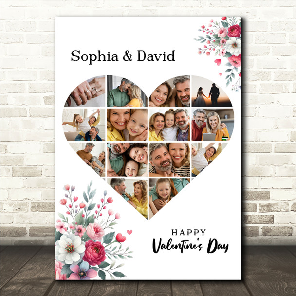 Photo Collage Valentine's Day Gift 14-Photo Heart Pink Floral Print Or Canvas