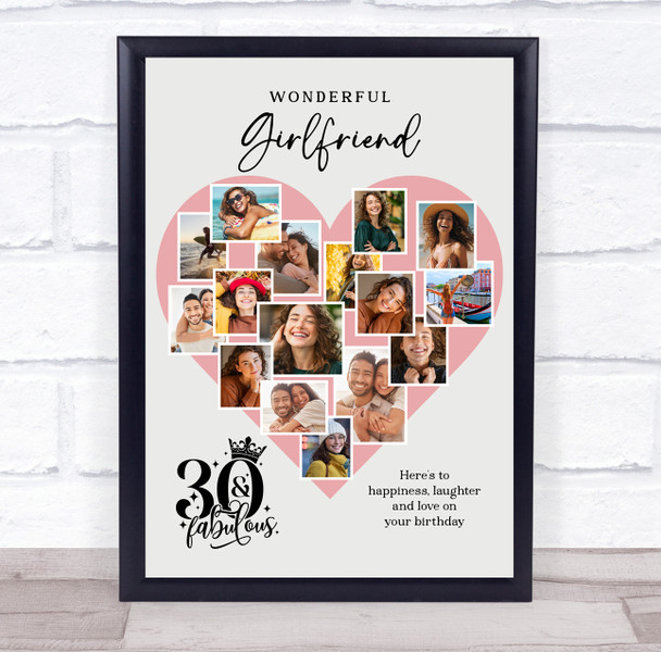 Photo Collage 30th Birthday Gift For Girlfriend 16-Photo Pink Print Or Canvas