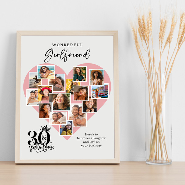 Photo Collage 30th Birthday Gift For Girlfriend 16-Photo Pink Print Or Canvas