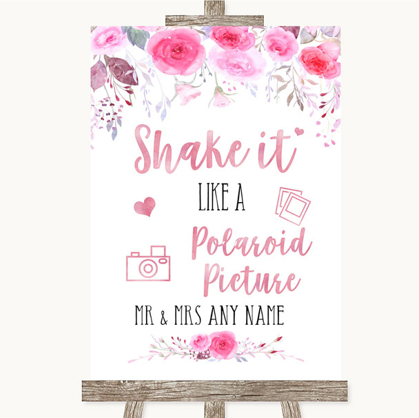 Pink Watercolour Floral Polaroid Picture Personalised Wedding Sign