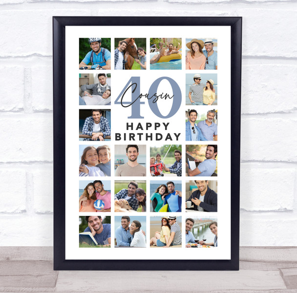 Photo Collage 40th Birthday Gift For Cousin 20-Photo Portrait Print Or Canvas
