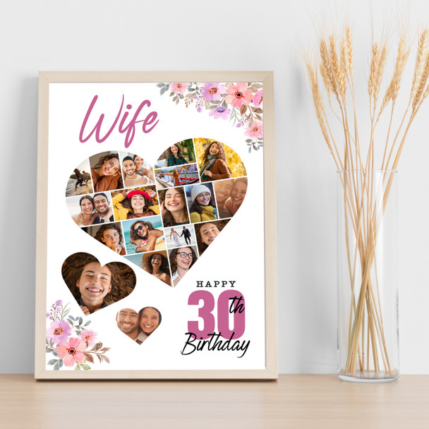 Photo Collage Print Or Canvas 30th Birthday Custom Gift For Wife 19-Photo Floral
