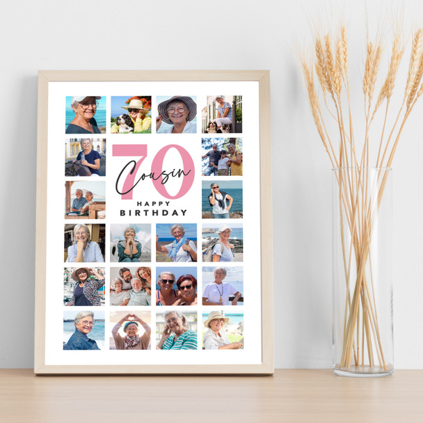 Photo Collage Print Or Canvas 70th Birthday Custom Gift For Cousin 20-Photo Pink