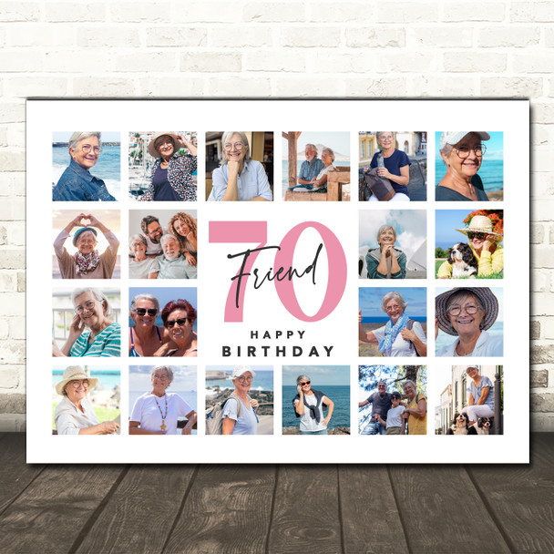 Photo Collage Print Or Canvas 70th Birthday Custom Gift For Friend 20-Photo Pink