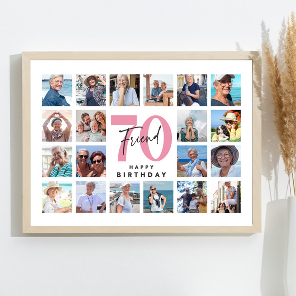 Photo Collage Print Or Canvas 70th Birthday Custom Gift For Friend 20-Photo Pink