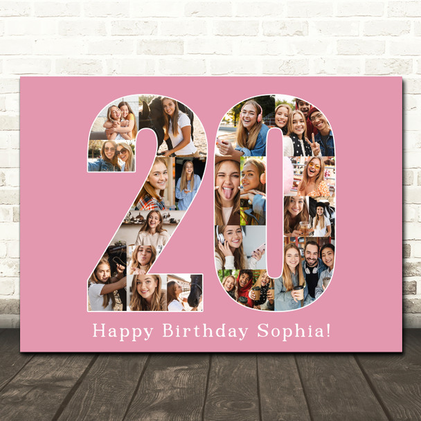 Photo Collage Print Or Canvas 20th Birthday Custom Gift For Her 20-Photo 20 Pink
