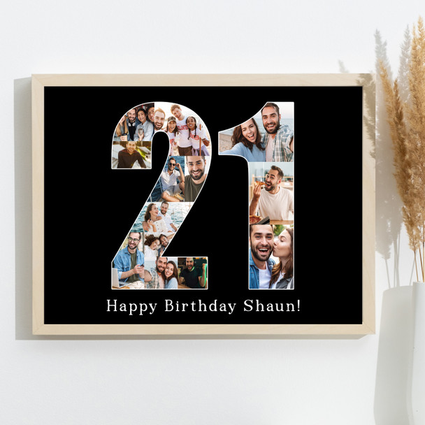 Photo Collage Print Canvas 21st Birthday 13-Photo Birthday Gift For Him 21 Black