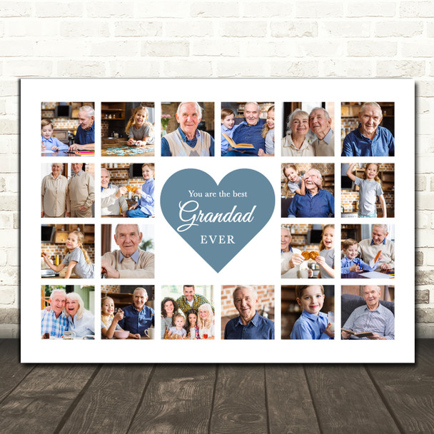 Photo Collage Print Or Canvas Gift For Grandad Father's Day 20-Photo Blue Heart Photo Collage Print Or Canvas Gift For Grandad Father's Day 20-Photo Blue Heart