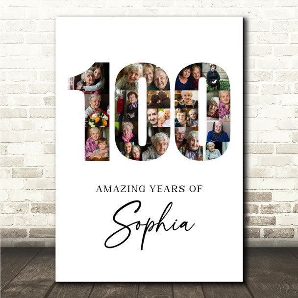 Photo Collage 100th Birthday Gift For Her Gift For Her 23-Photo 100 White Print