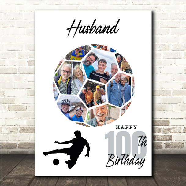 Photo Collage Print Or Canvas 100th Birthday Gift For Husband 14-Photo Football