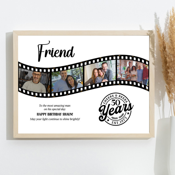 Photo Collage Print Or Canvas 50th Birthday Gift For Friend 4-Photo Camera Film