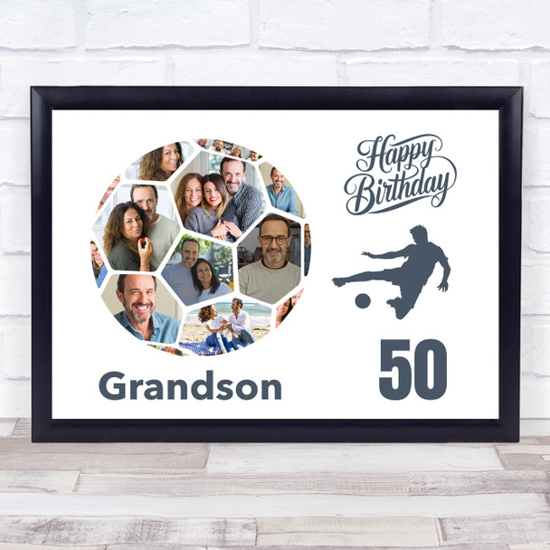 Photo Collage Print Or Canvas 50th Birthday Gift For Grandson 14-Photo Football