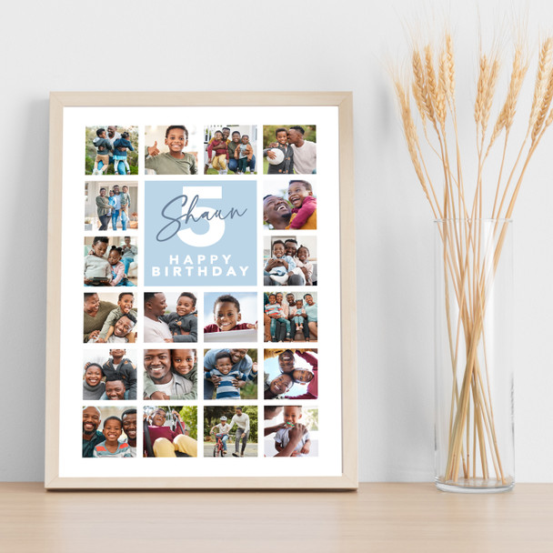 Photo Collage Print Or Canvas Kids Birthday Gift For Boys Any Age 20-Photo Blue