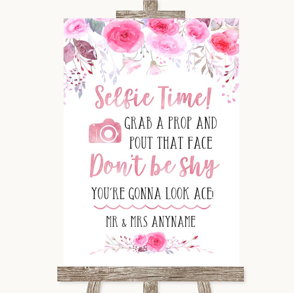 Pink Watercolour Floral Selfie Photo Prop Personalised Wedding Sign