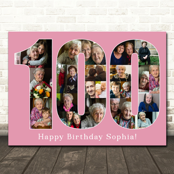 Photo Collage Print 100th Birthday Gift For Her Gift For Her 23-Photo 100 Pink