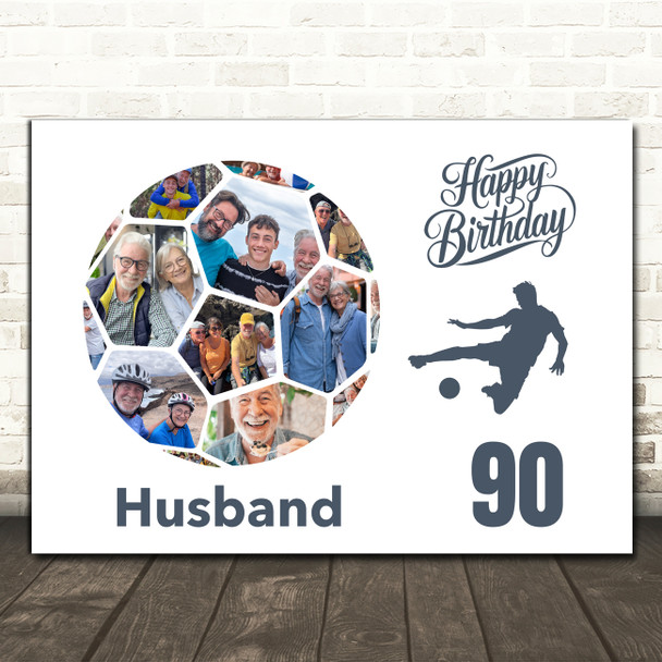 Photo Collage Print Or Canvas 90th Birthday Gift For Husband 14-Photo Football
