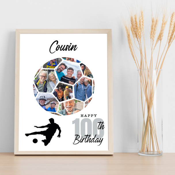 Photo Collage Print Or Canvas 100th Birthday Gift For Cousin 14-Photo Football
