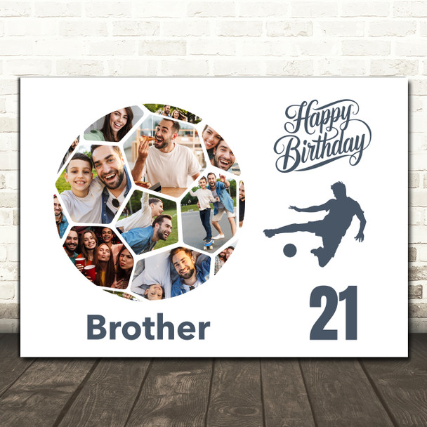 Photo Collage Print Or Canvas 21st Birthday Gift For Brother 14-Photo Football