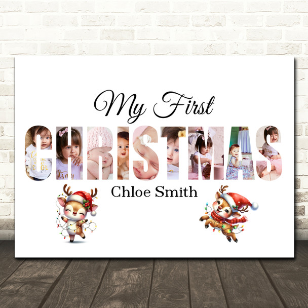 Photo Collage First Christmas Gift For Anyone 9-Photo Christmas Reindeer Print