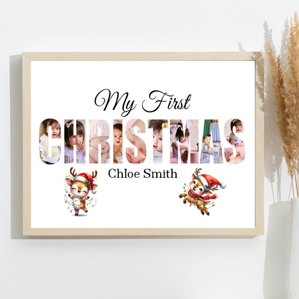 Photo Collage First Christmas Gift For Anyone 9-Photo Christmas Reindeer Print