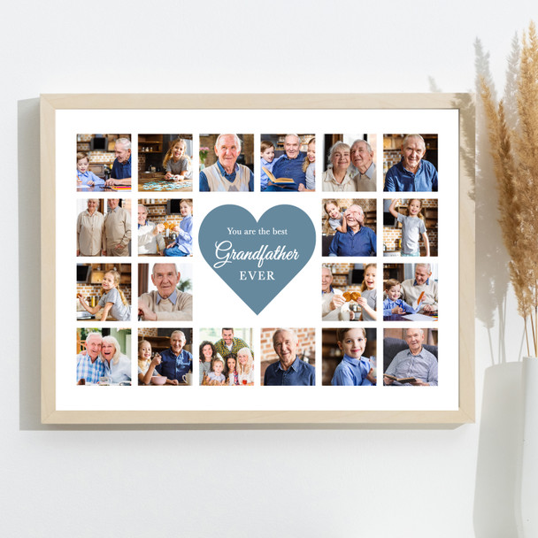 Photo Collage Print Or Canvas Gift For Grandfather Father's Day 20-Photo Blue