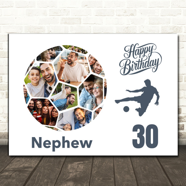 Photo Collage Print Or Canvas 30th Birthday Gift For Nephew 14-Photo Football
